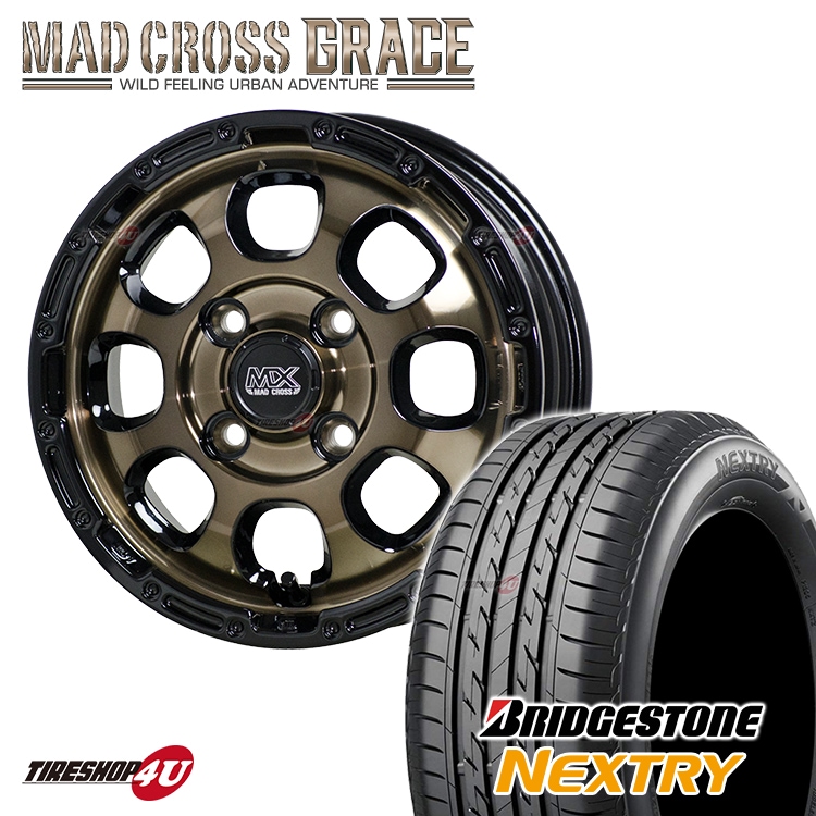 MAD CROSS GRACE 14x4.5J 4/100 +45 BRC/BK ブリヂストン NEXTRY 155/65R14 マッドクロス  グレイス 軽自動車 155/65-14 N-BOX など 新品 タイヤ＆アルミホイール4本セット